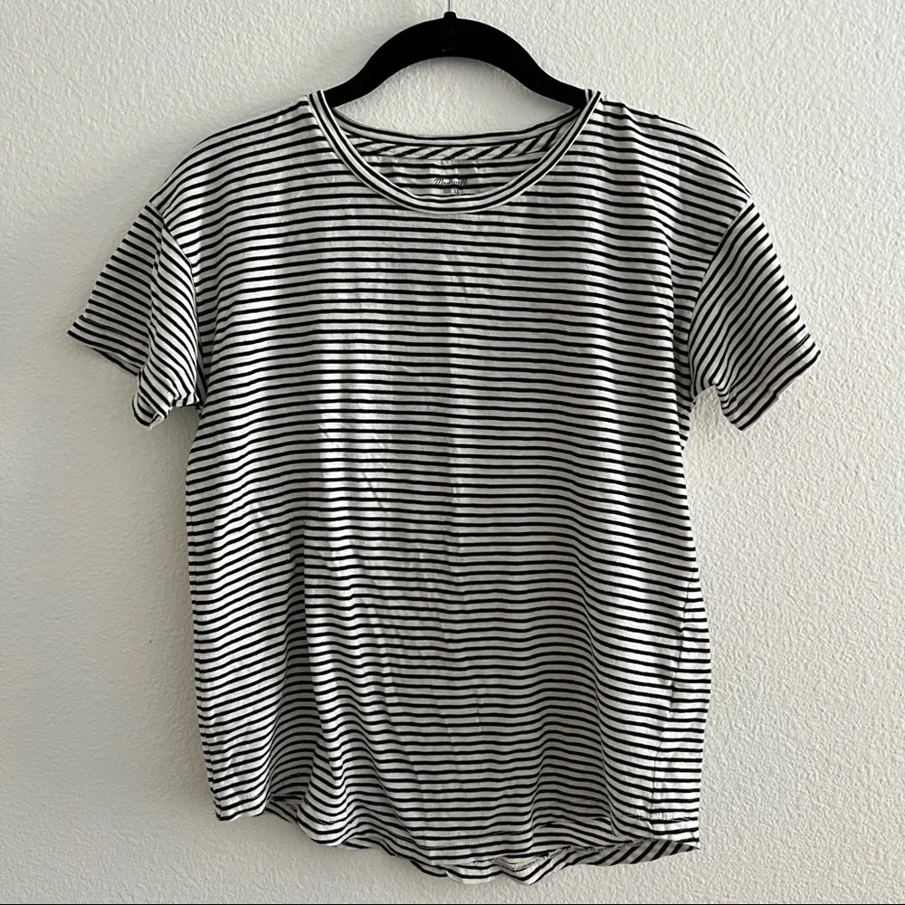 Madewell | B&W Whisper Cotton Crewneck Tee Shirt Top - Size XS - Picture 6 of 11